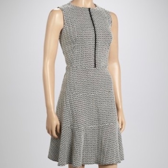 Sharagano Black White Geo Square Knit Sleeveless Zipper Fit and Flare Dress 4 - Picture 1 of 9